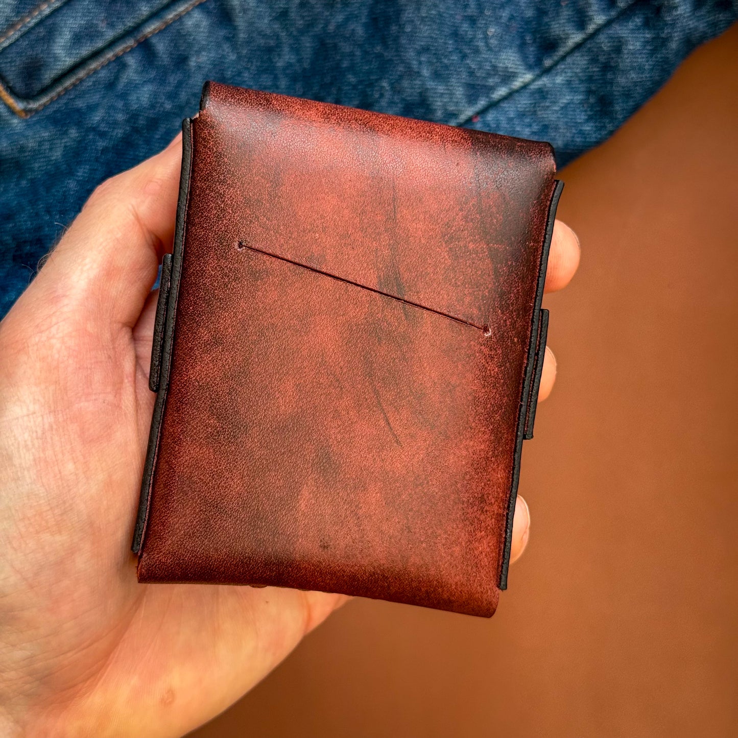 Full grain leather card & cash holder, personalized slim vintage wallet, artisan edc compact cardholder