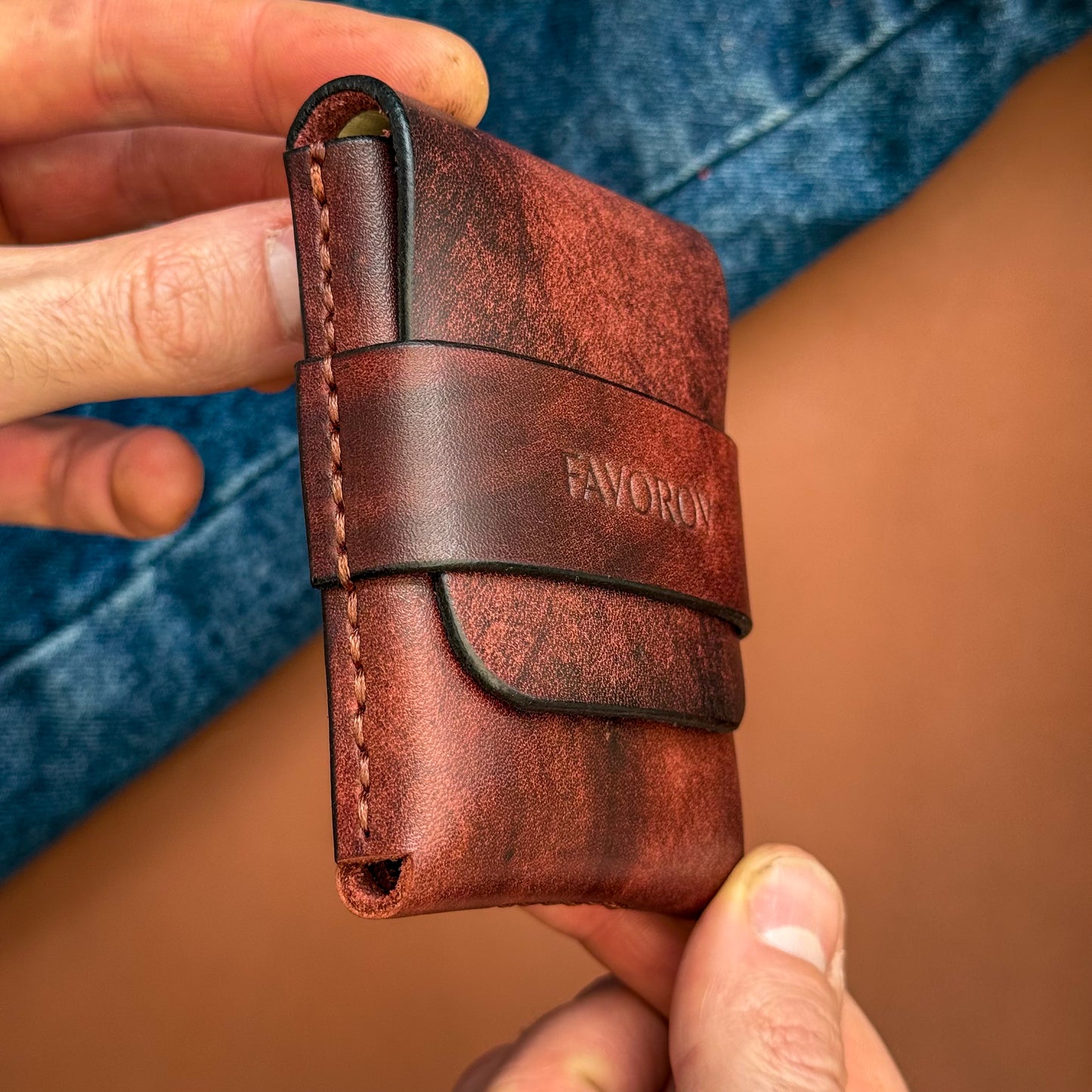 Full grain leather card & cash holder, personalized slim vintage wallet, artisan edc compact cardholder