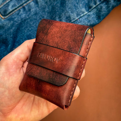 Full grain leather card & cash holder, personalized slim vintage wallet, artisan edc compact cardholder