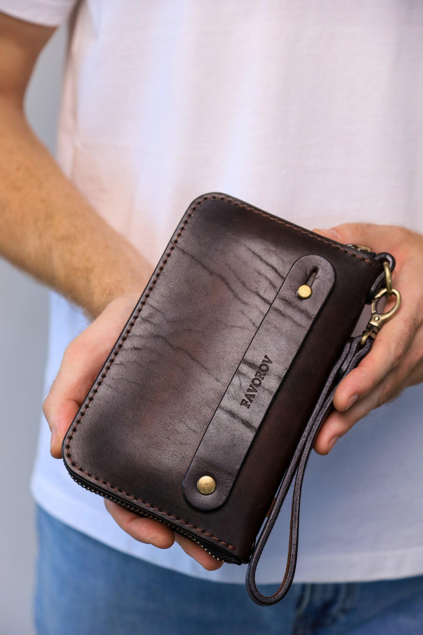 Personalized Leather Clutch, Full Grain Leather Clutch, Brown men's leather wallet