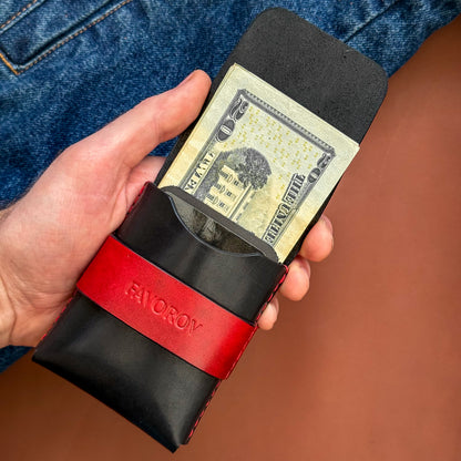 Cowhide vertical cash sleeve, personalized compact travel cardholder, minimalist front pocket wallet