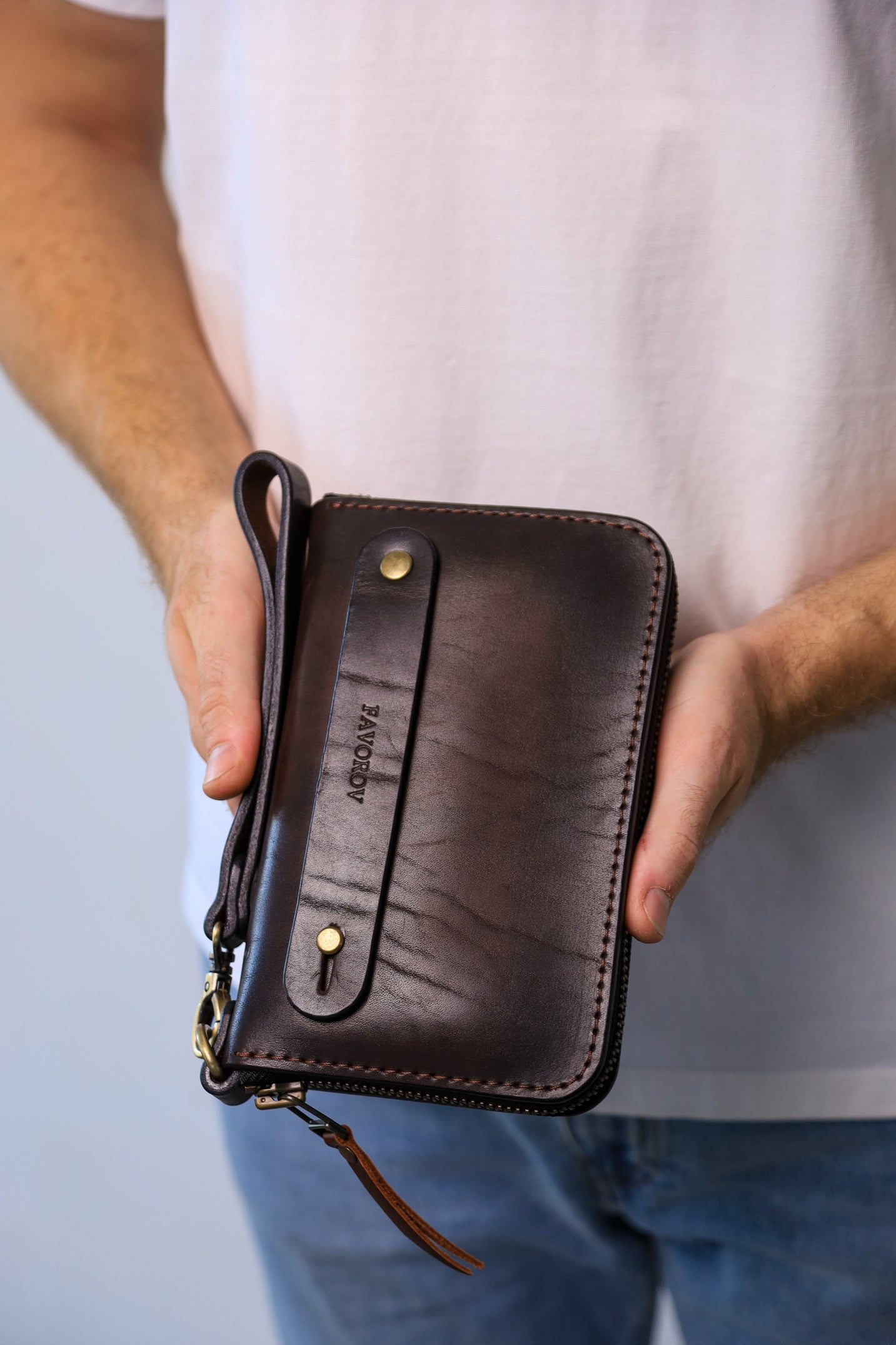 Personalized Leather Clutch, Full Grain Leather Clutch, Brown men's leather wallet