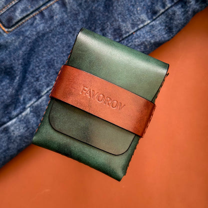 Two tone leather wallet, front pocket cash & cards organizer, personalized compact flap closure cardholder