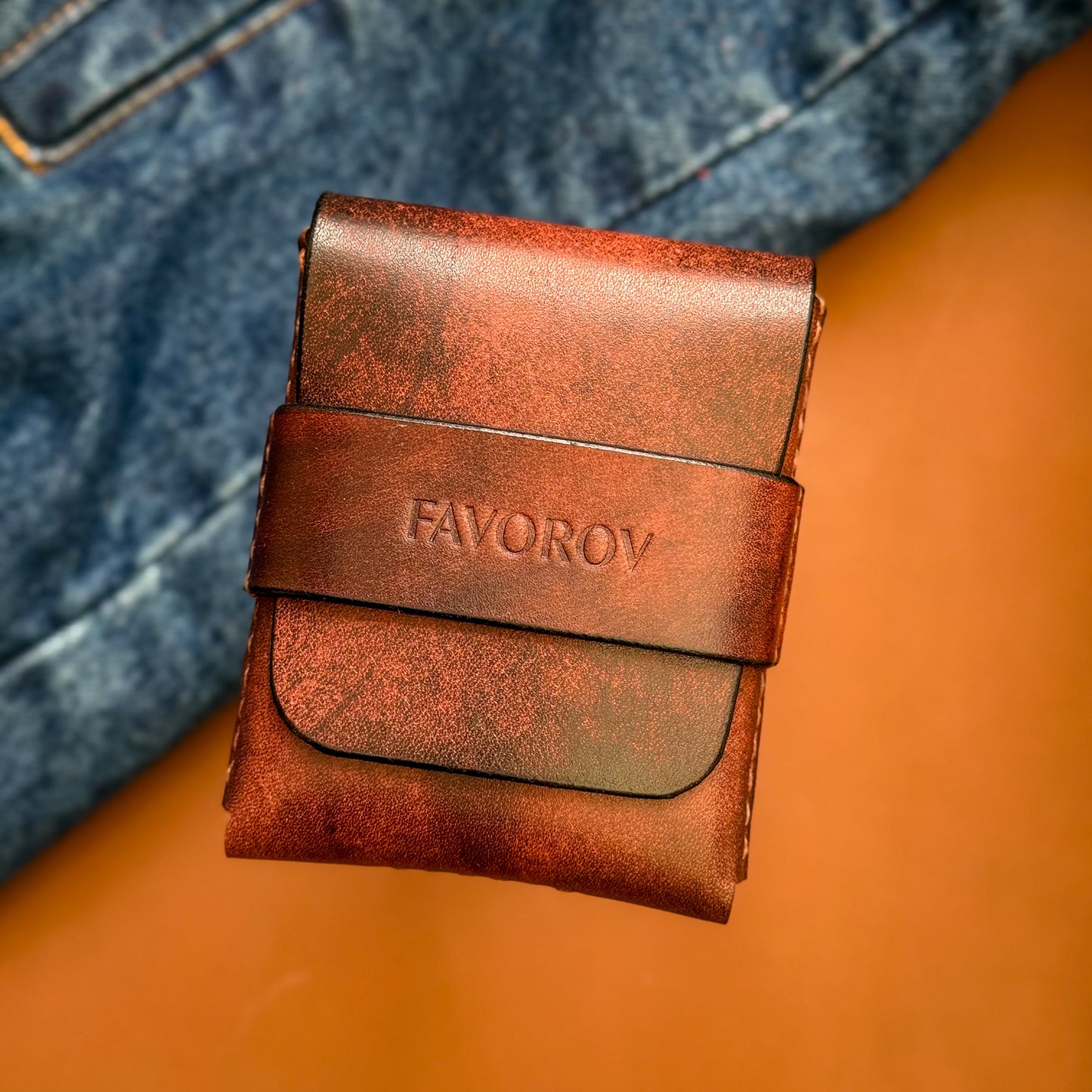 Full grain leather card & cash holder, personalized slim vintage wallet, artisan edc compact cardholder