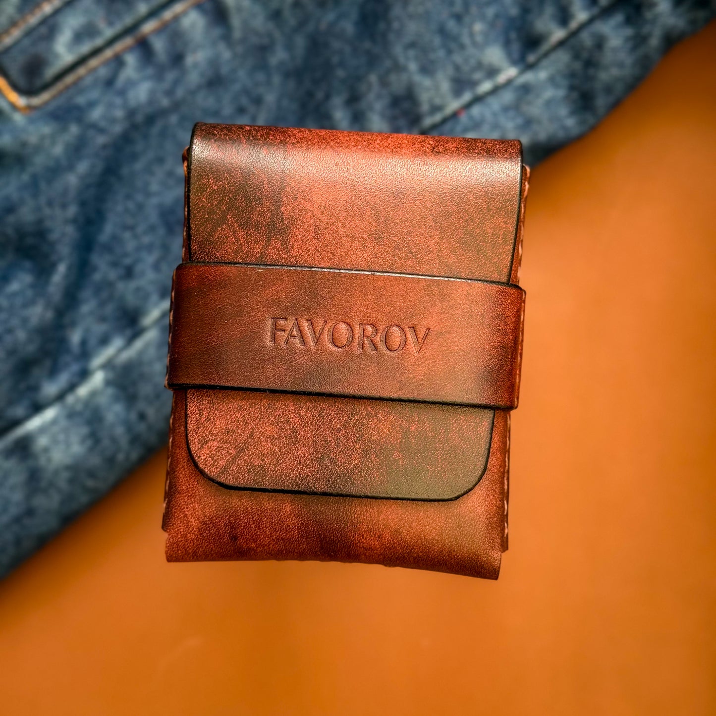 Full grain leather card & cash holder, personalized slim vintage wallet, artisan edc compact cardholder