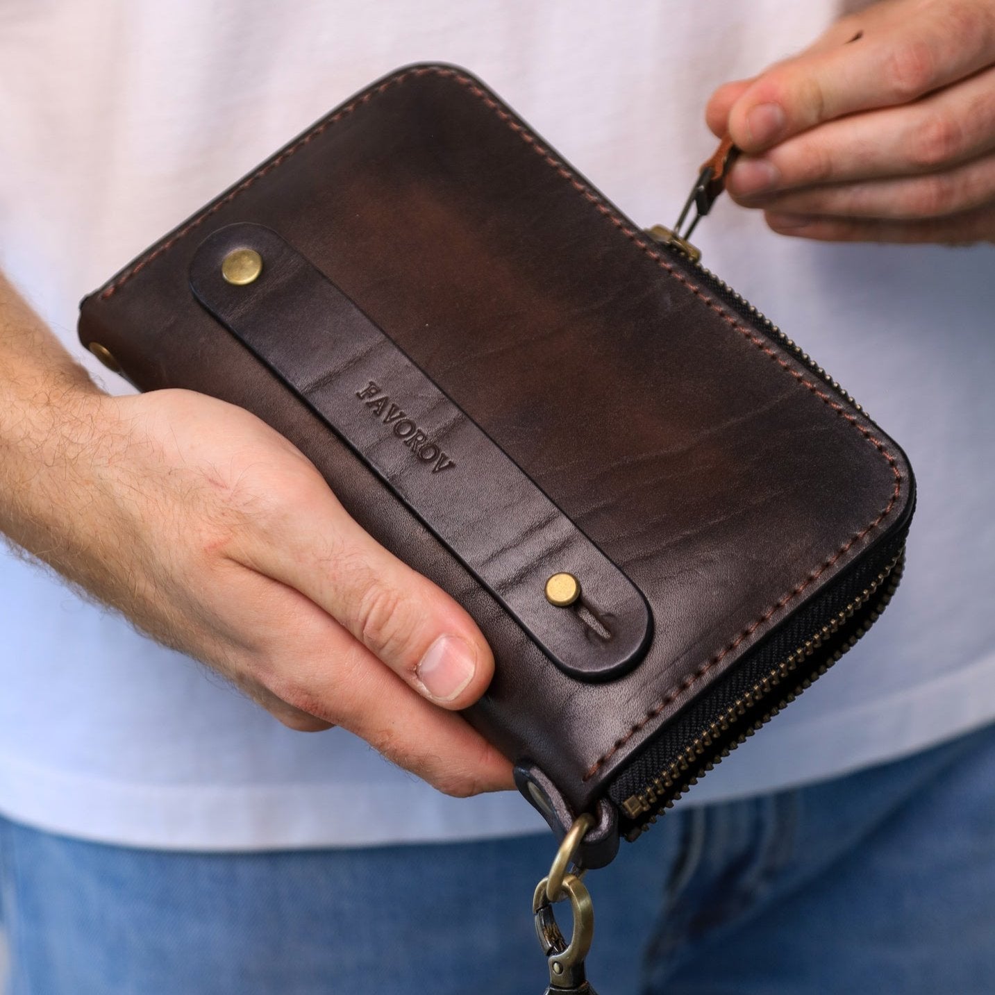 Personalized Leather Clutch, Full Grain Leather Clutch, Brown men's leather wallet