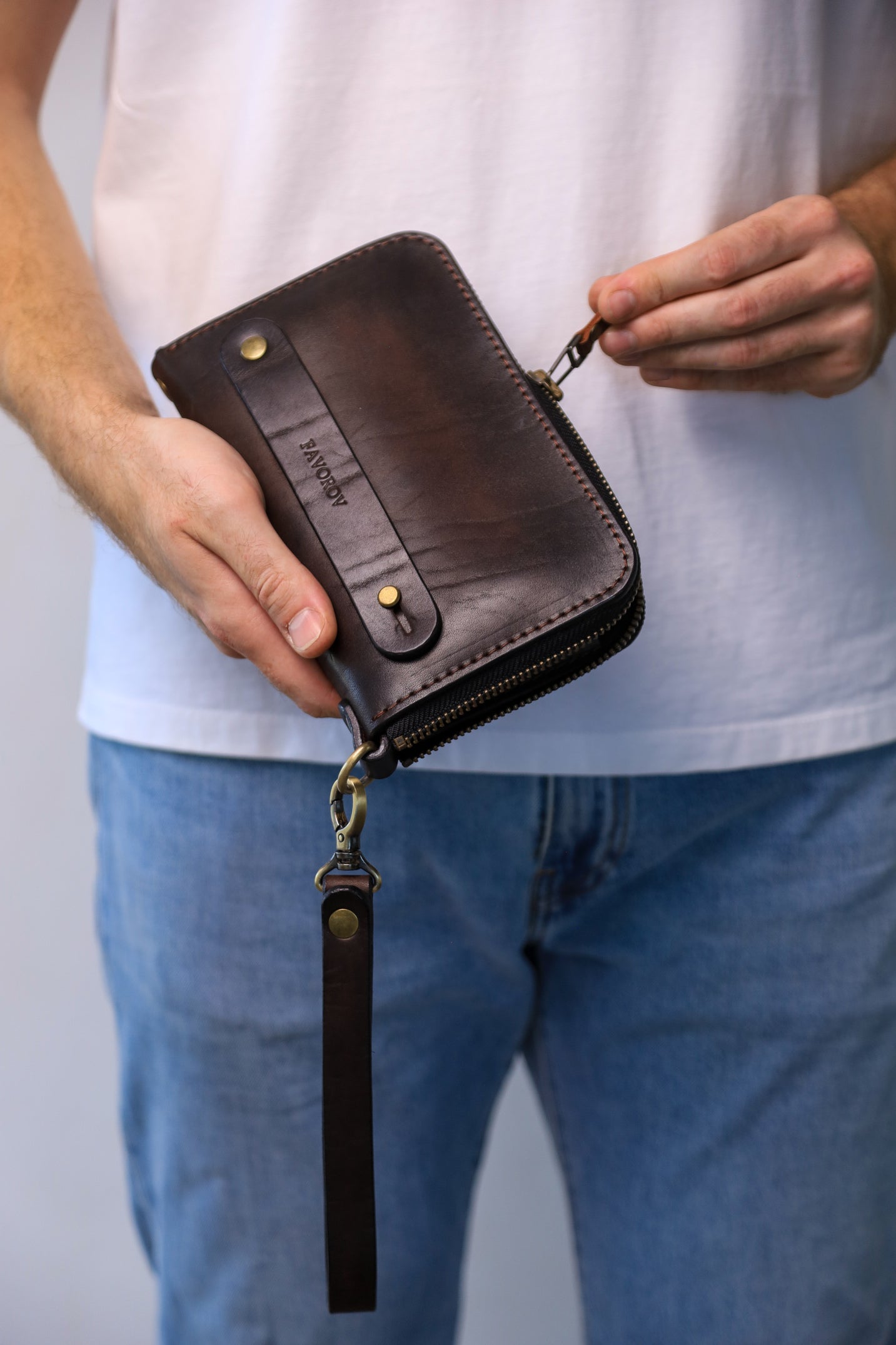 Personalized Leather Clutch, Full Grain Leather Clutch, Brown men's leather wallet