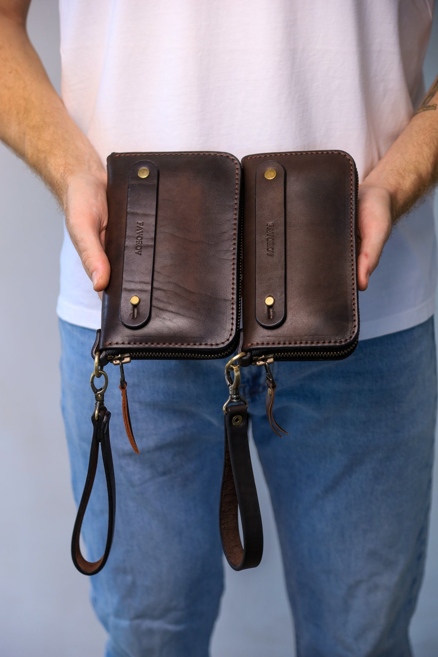 Personalized Leather Clutch, Full Grain Leather Clutch, Brown men's leather wallet