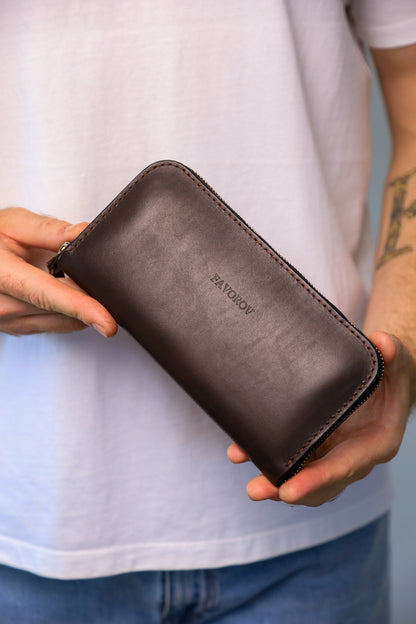 Leather zip around wallet, Brown Leather Clutch, handmade men’s wallet, clutch wallet, men’s purse, Brown men’s leather wallet