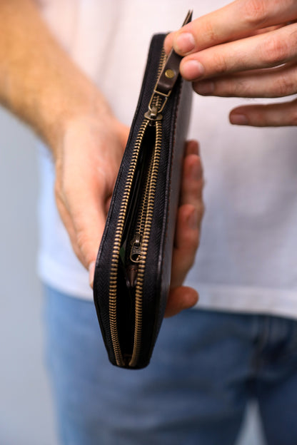 Leather zip around wallet, Brown Leather Clutch, handmade men’s wallet, clutch wallet, men’s purse, Brown men’s leather wallet