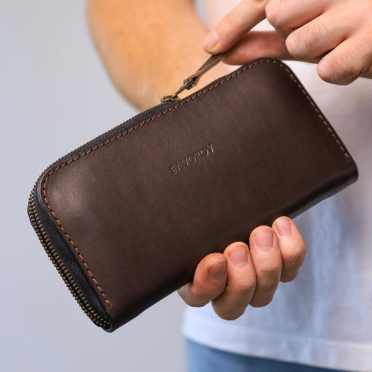 Leather zip around wallet, Personalized Leather Clutch, handmade men’s wallet, clutch wallet