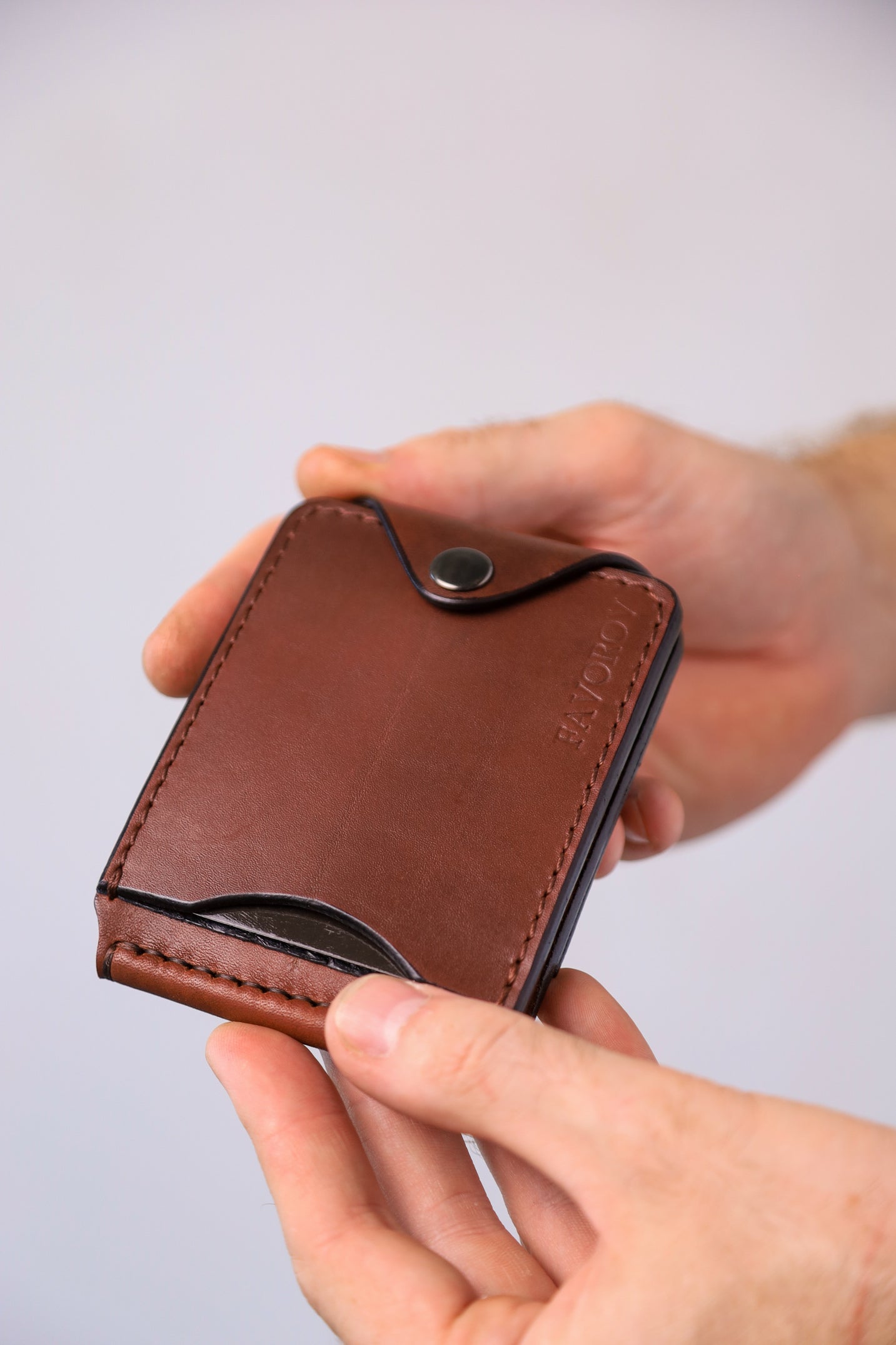 Brown Leather Money Clip, Small leather wallet, Full grain Leather Money Clip