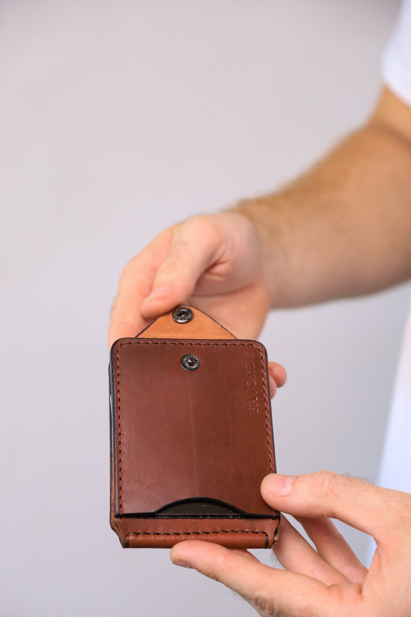 Brown Leather Money Clip, Small leather wallet, Full grain Leather Money Clip