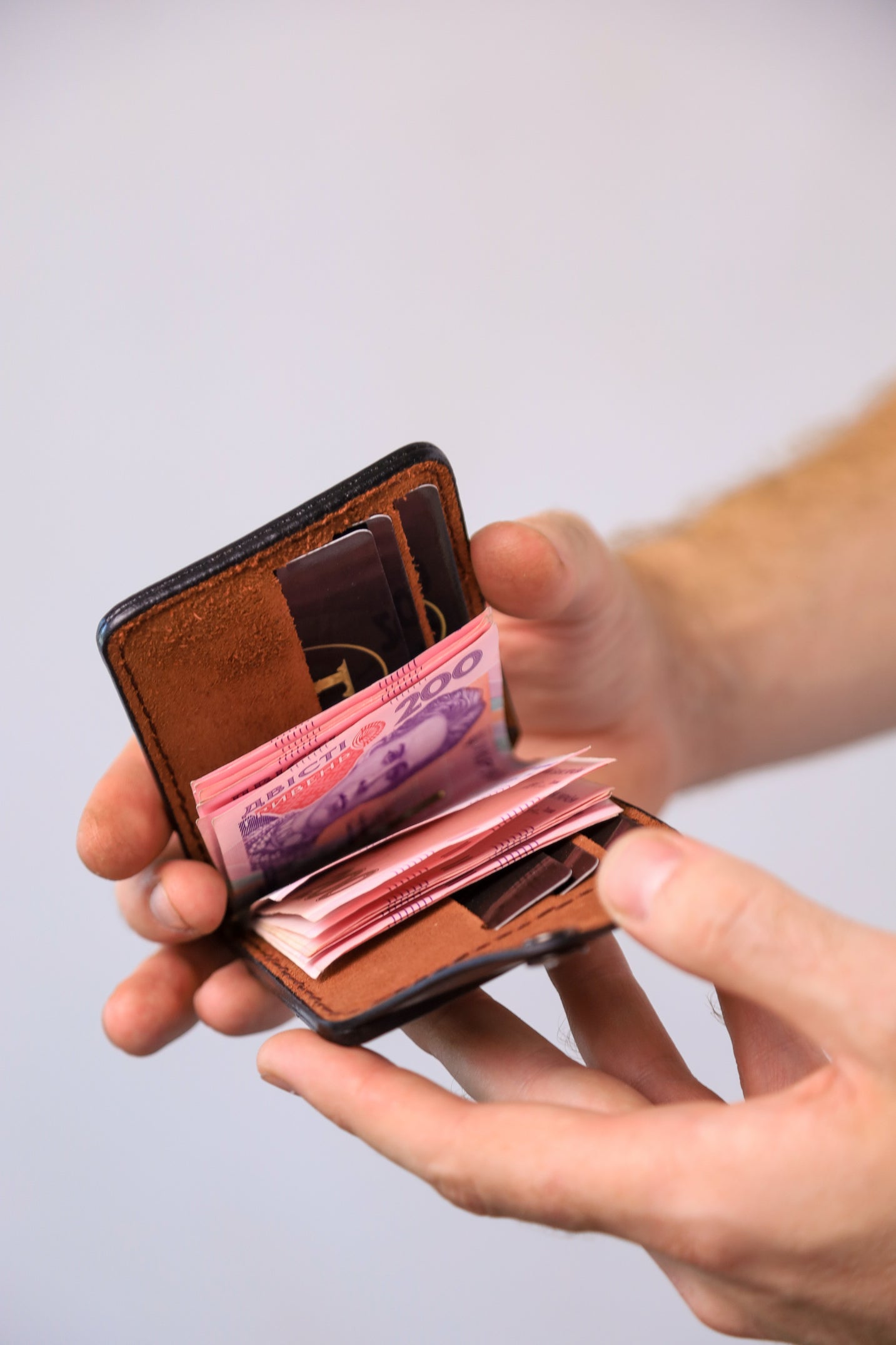 Brown Leather Money Clip, Small leather wallet, Full grain Leather Money Clip