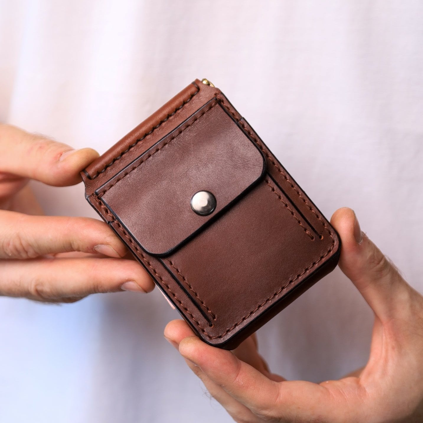 Brown Leather Money Clip, Small leather wallet, Full grain Leather Money Clip