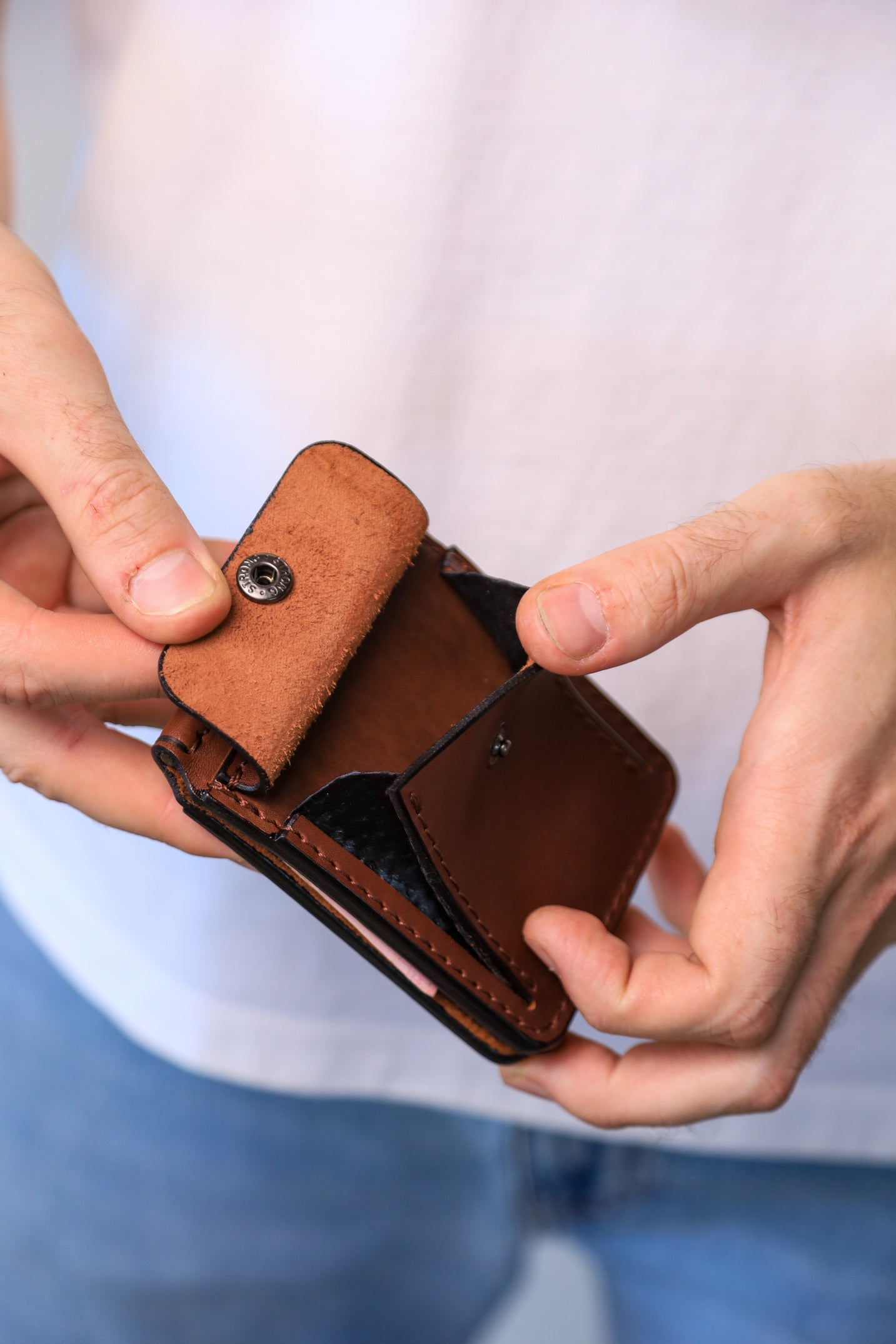 Brown Leather Money Clip, Small leather wallet, Full grain Leather Money Clip