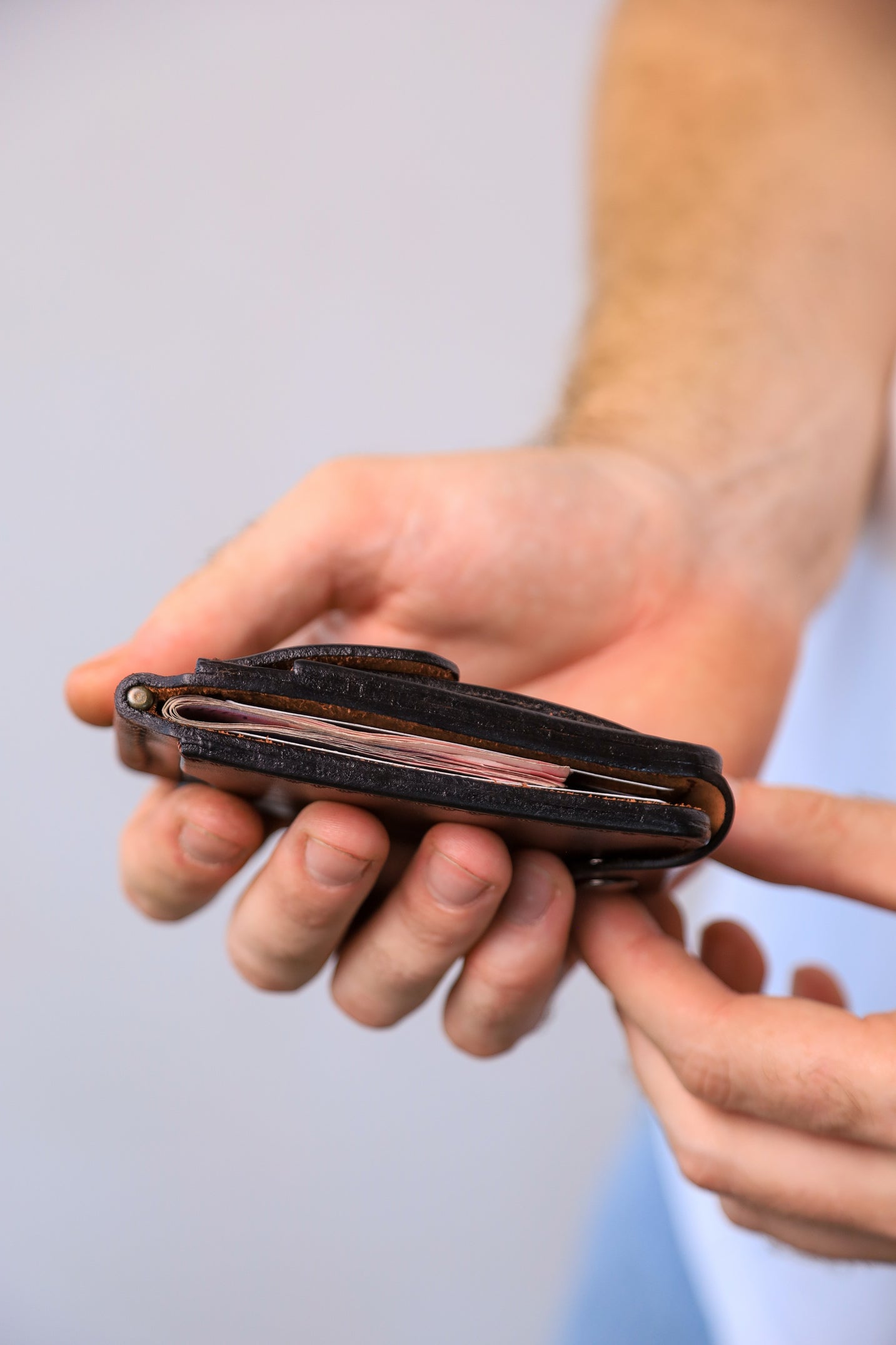 Brown Leather Money Clip, Small leather wallet, Full grain Leather Money Clip