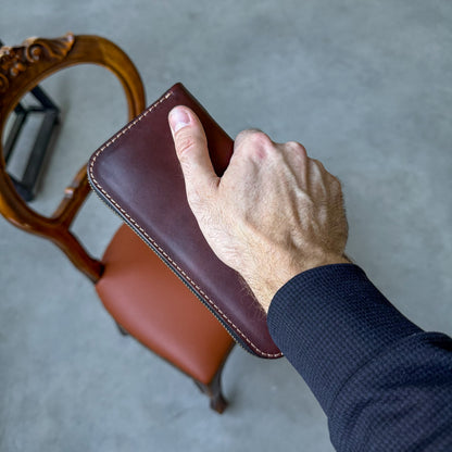 Leather zip around wallet, Cognac-Brown Leather Clutch