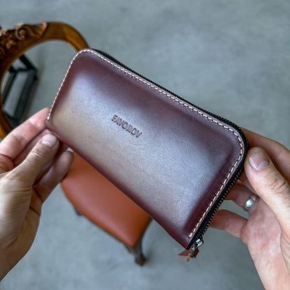 Leather zip around wallet, Cognac-Brown Leather Clutch