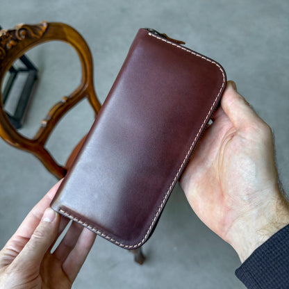 Leather zip around wallet, Cognac-Brown Leather Clutch
