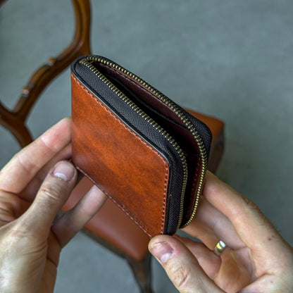Handmade leather zip around wallet