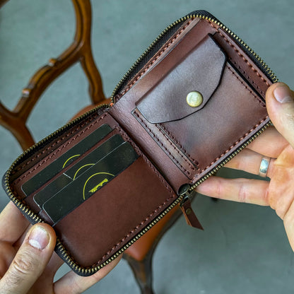Handmade leather zip around wallet