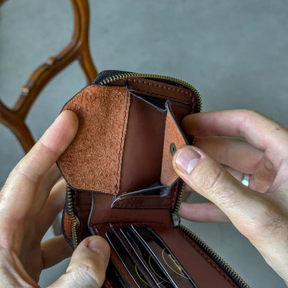 Handmade leather zip around wallet