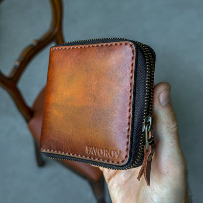 Handmade leather zip around wallet