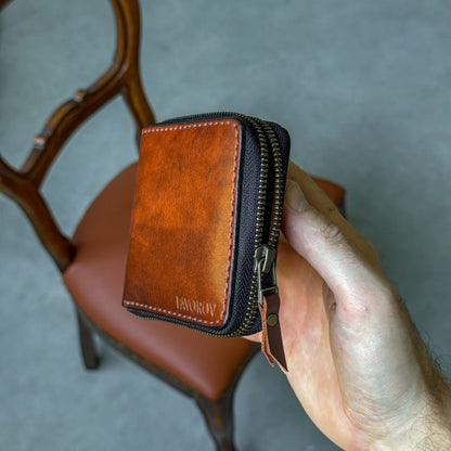 Handmade leather zip around wallet