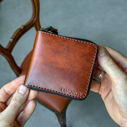 Handmade leather zip around wallet