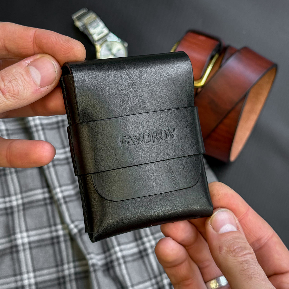 Full grain leather card & cash holder, personalized slim vintage wallet