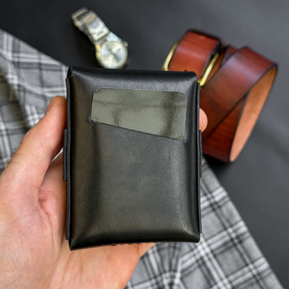 Full grain leather card & cash holder, personalized slim vintage wallet