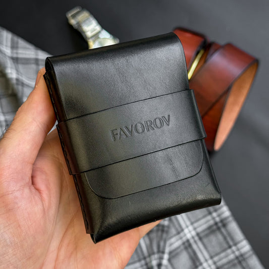 Full grain leather card & cash holder, personalized slim vintage wallet