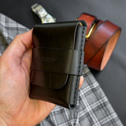 Full grain leather card & cash holder, personalized slim vintage wallet