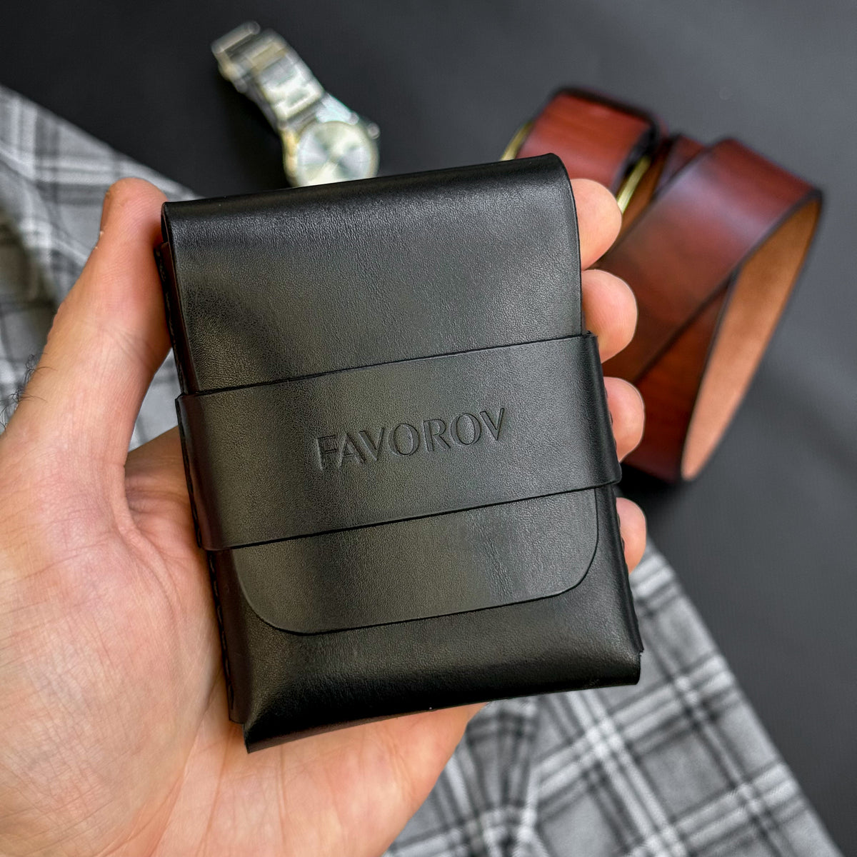 Full grain leather card & cash holder, personalized slim vintage wallet