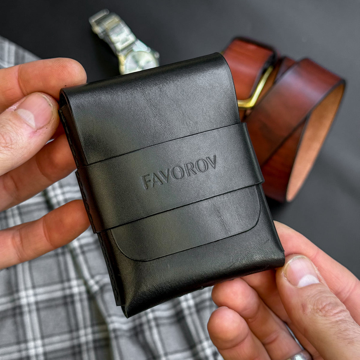 Full grain leather card & cash holder, personalized slim vintage wallet