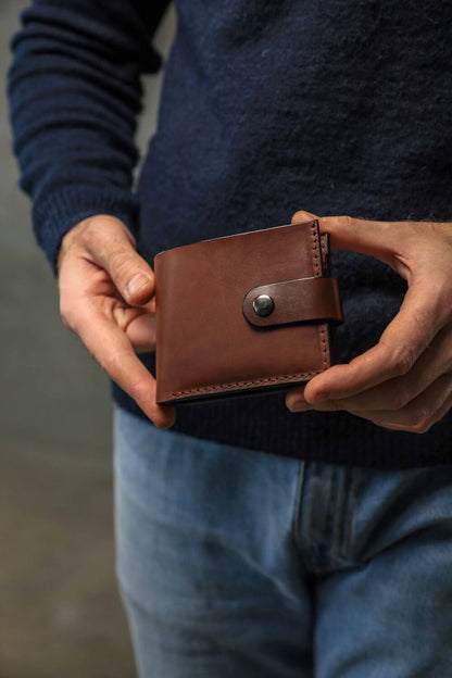 Men's Slim Leather Wallet, Brown Minimalist Leather Wallet