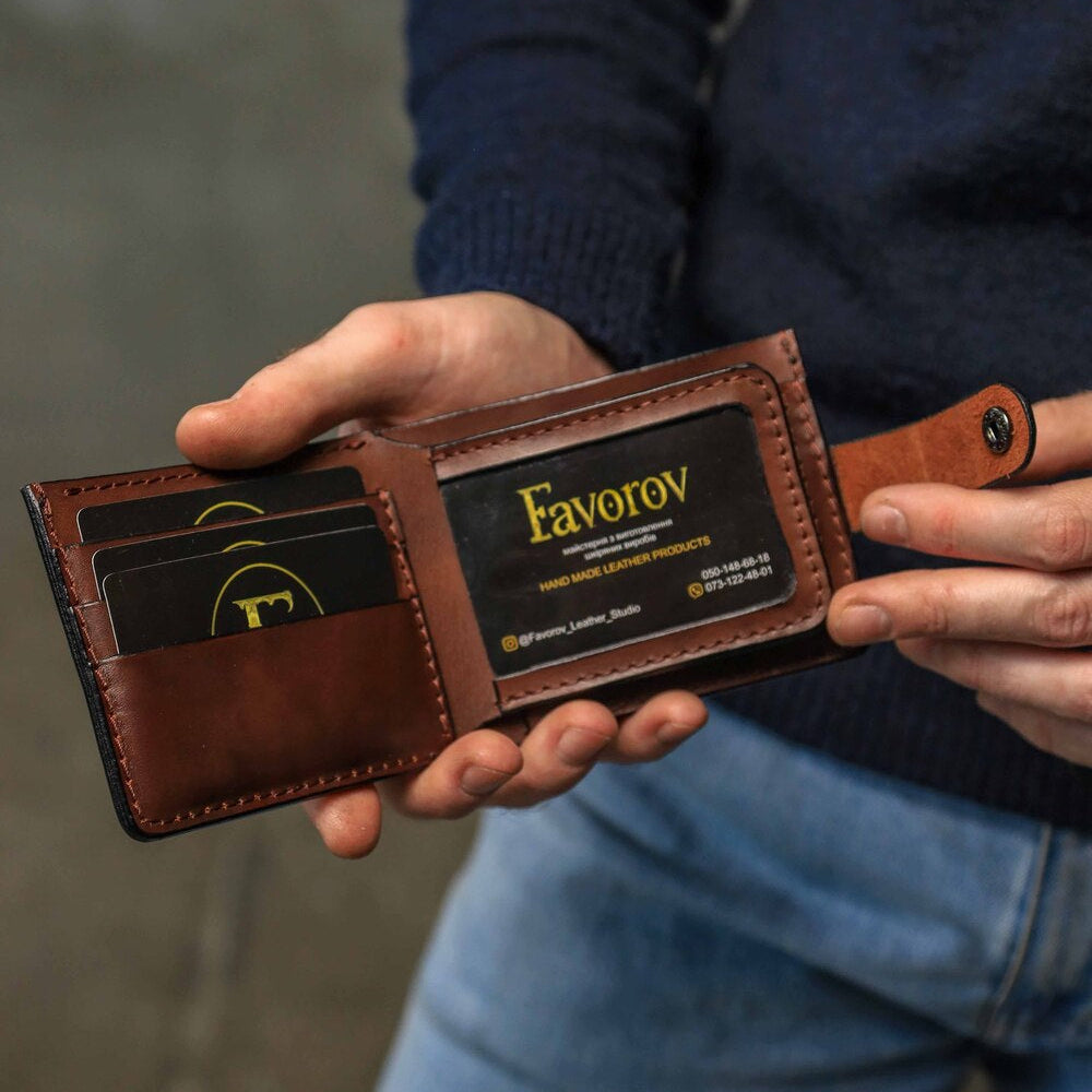 Personalized Wallet, Men's Slim Leather Wallet, Brown Minimalist Leather Wallet
