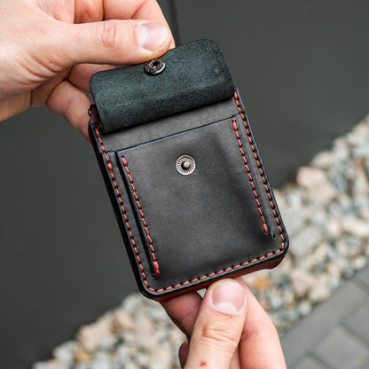 Mens leather wallet black and brown money clip