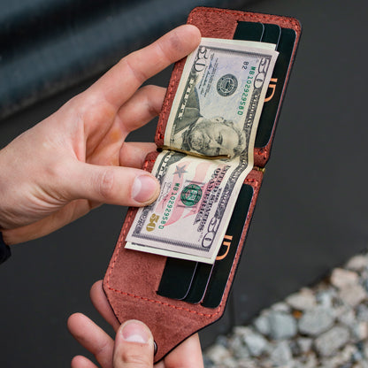 Mens leather wallet black and brown money clip