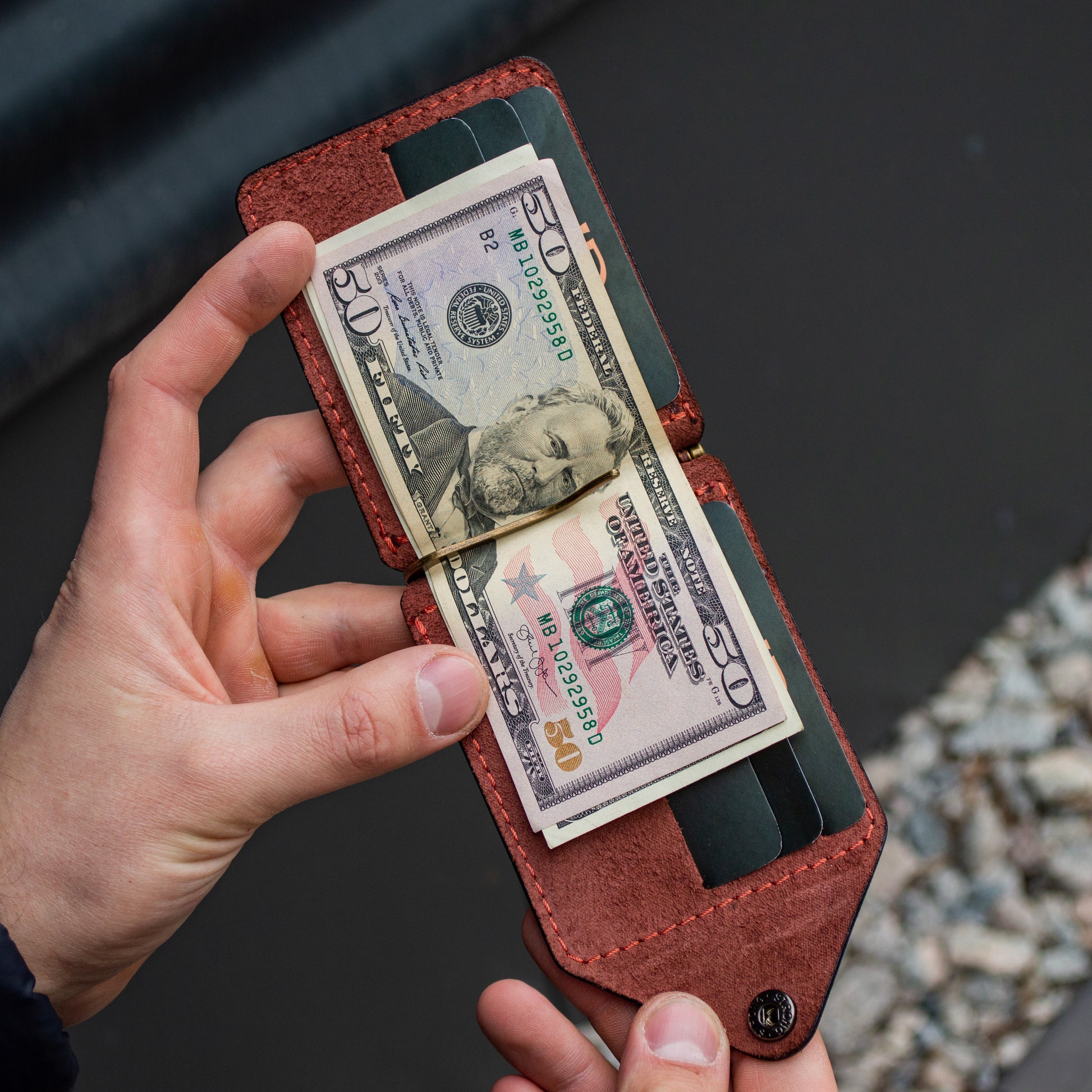 Mens leather wallet black and brown money clip