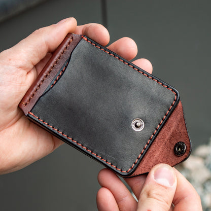 Mens leather wallet black and brown money clip