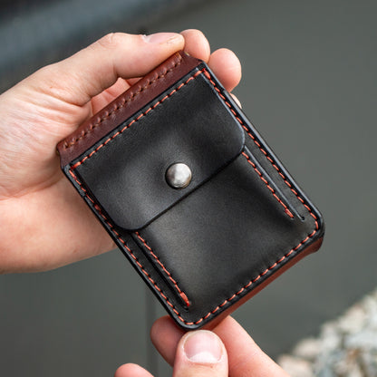Mens leather wallet black and brown money clip