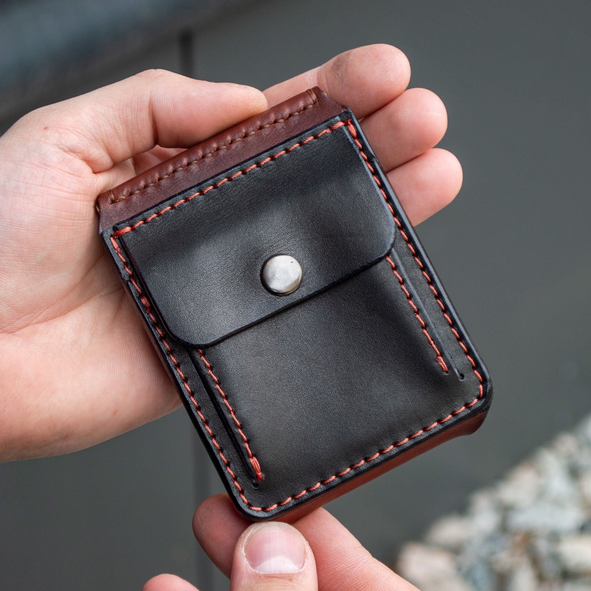 Mens leather wallet black and brown money clip