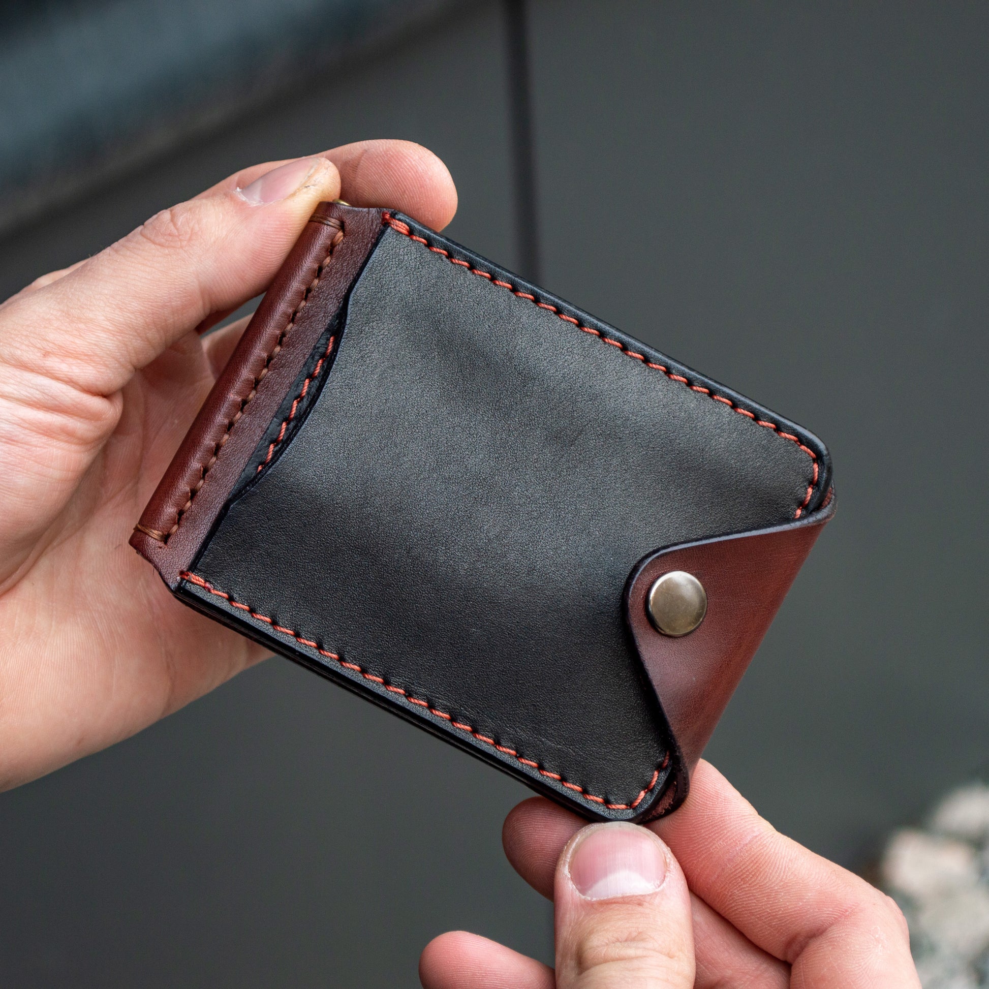 Mens leather wallet black and brown money clip