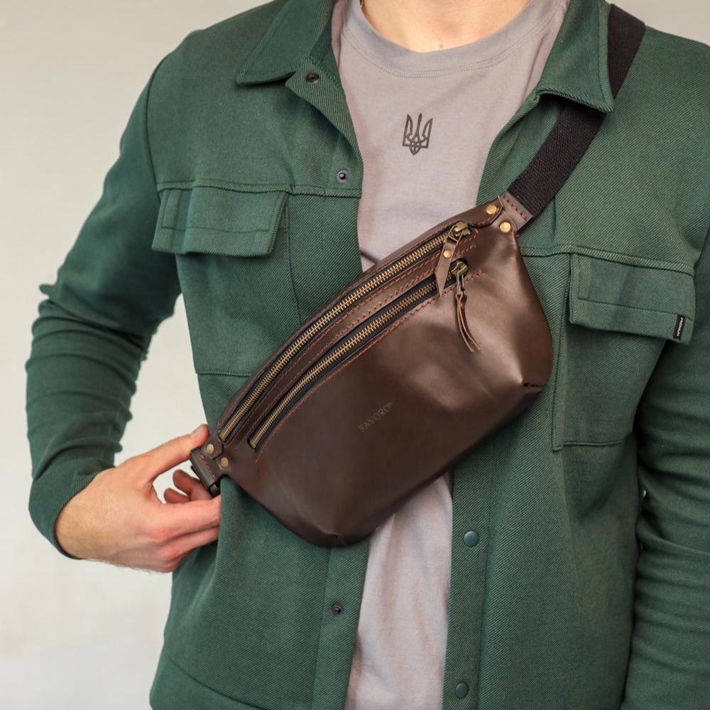 Personalized men shoulder bag, Brown leather belt bag, men’s leather bag, waist bag