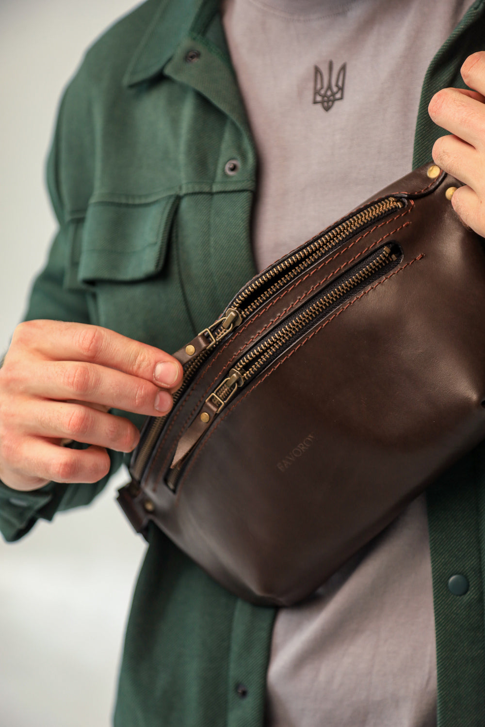 Personalized men shoulder bag, Brown leather belt bag, men’s leather bag, waist bag