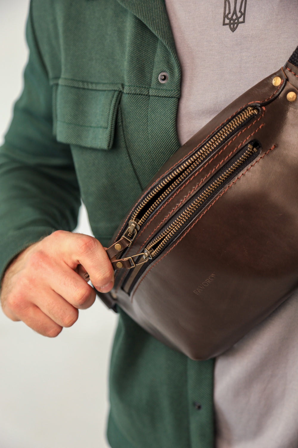 Personalized men shoulder bag, Brown leather belt bag, men’s leather bag, waist bag