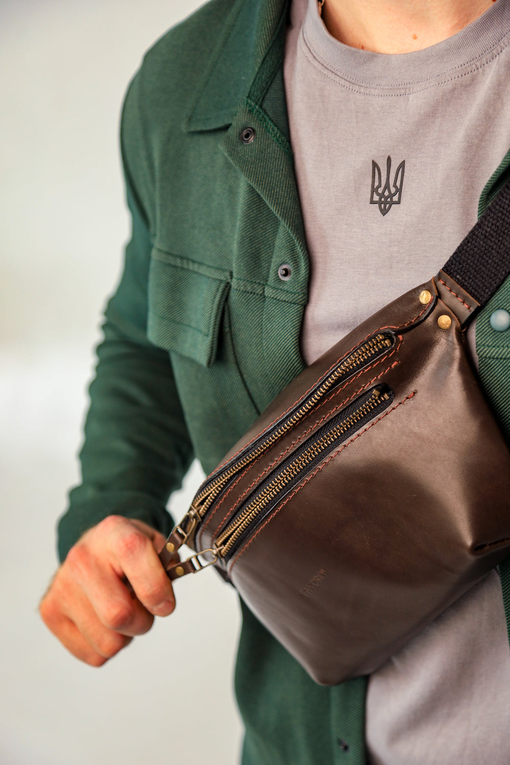 Personalized men shoulder bag, Brown leather belt bag, men’s leather bag, waist bag