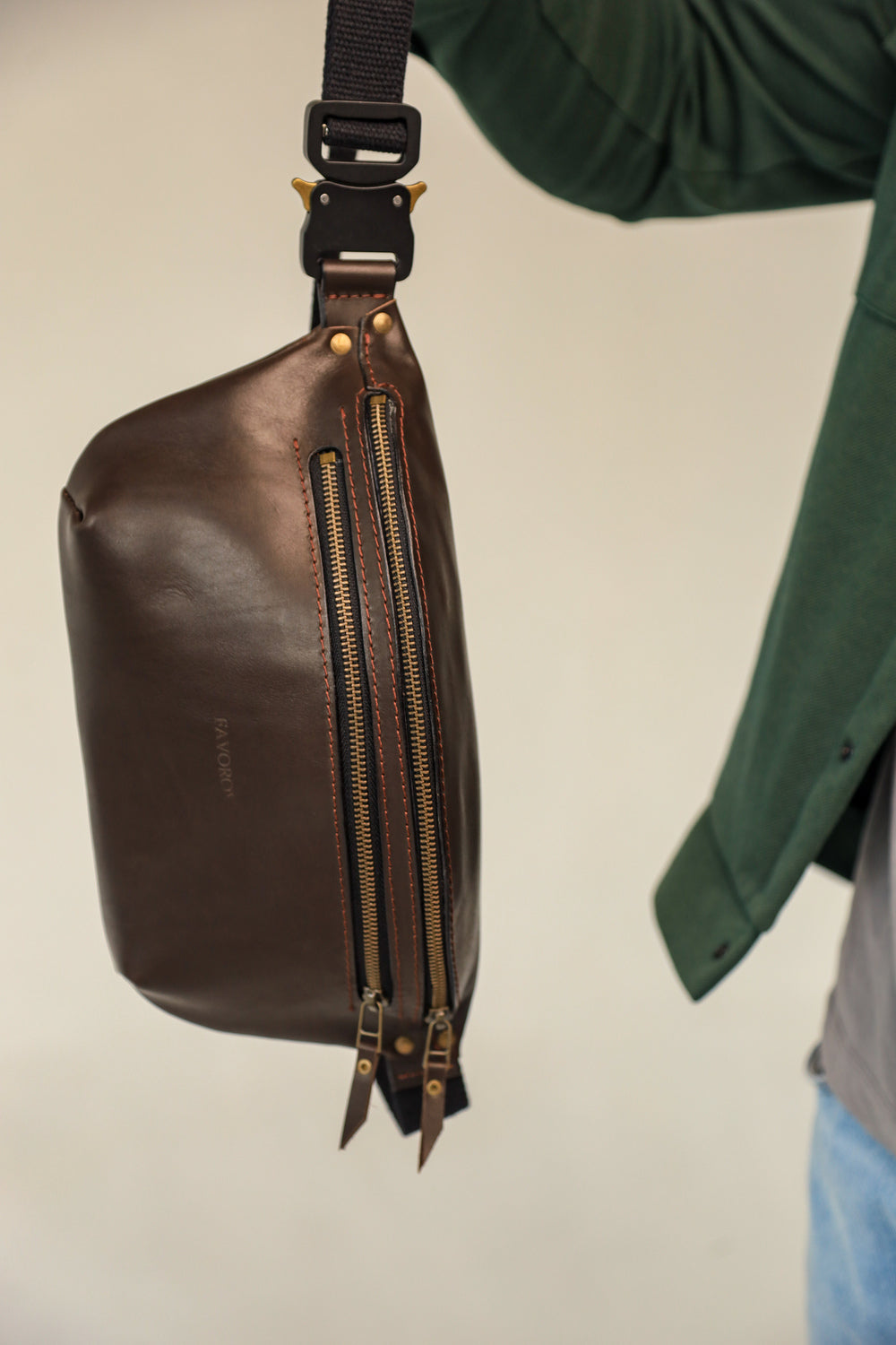 Personalized men shoulder bag, Brown leather belt bag, men’s leather bag, waist bag